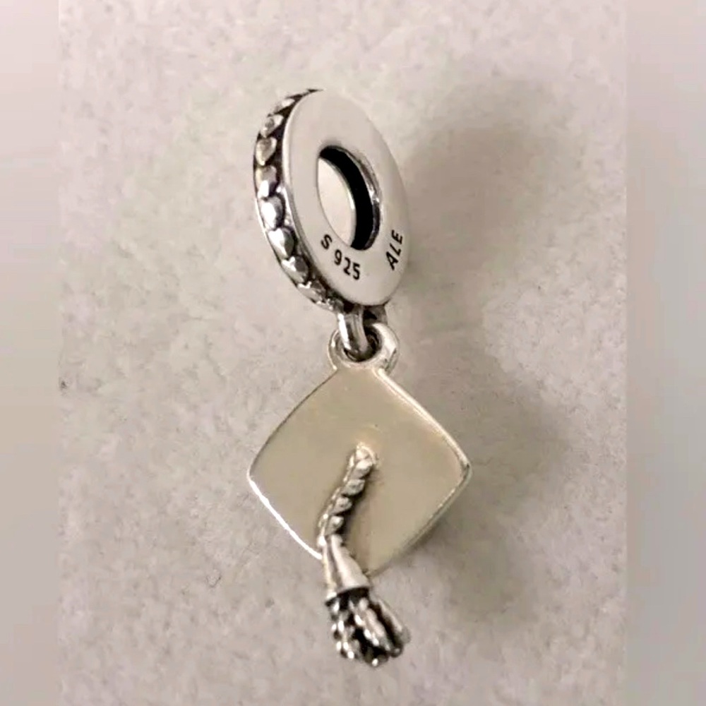 GRADUATION HAT Authentic PANDORA Silver HARD WORK PAYS OFF Dangle Charm - Picture 3 of 5